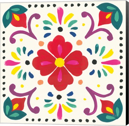 Framed Floral Fiesta White Tile XII Print