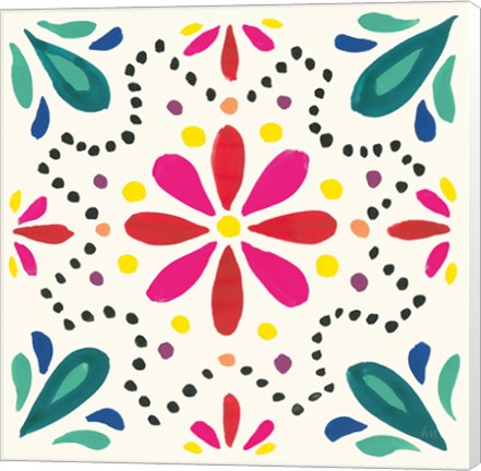 Framed Floral Fiesta White Tile II Print