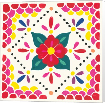 Framed Floral Fiesta White Tile IV Print