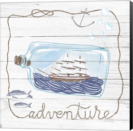 Framed Ship in a Bottle Adventure Shiplap Print