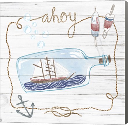 Framed Ship in a Bottle Ahoy Shiplap Print