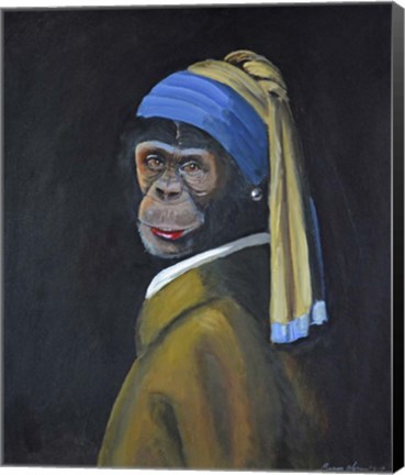 Framed Monkey with Pearl Earring Print
