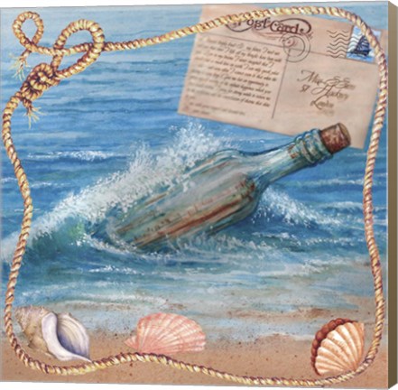 Framed Message In Bottle-Beach Postcard Print