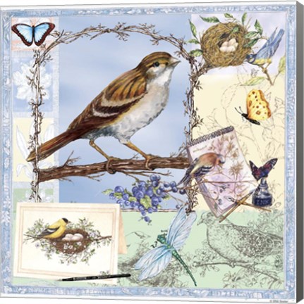 Framed Natural Bliss Birds-Blue Print