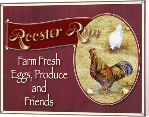 Framed Rooster Run Sign Print