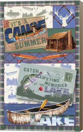 Framed Canoe Lodge Throw Green 2 Print