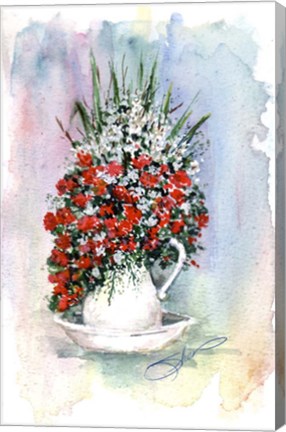 Framed Red-White Flowers Sketch Print