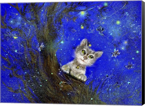 Framed Night Cat Blue Print