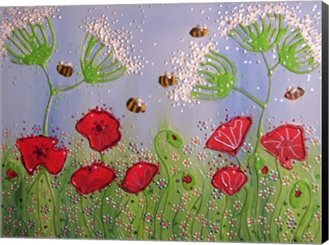 Framed Poppies And Bees Print