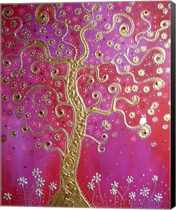 Framed Golden Tree Of Happiness Print