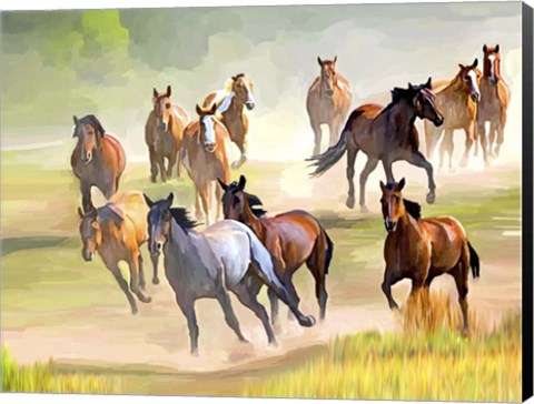 Framed Wild Horses Running Print