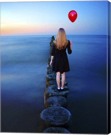 Framed Girl And Red Balloon Print