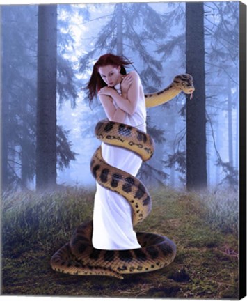 Framed Snake And Lady In White Print