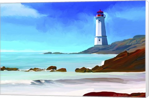 Framed White Lighthouse Print