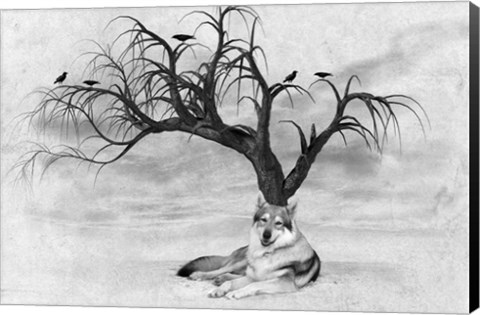 Framed Lone Wolf And Tree Print