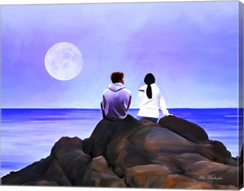 Framed Together Watching The Moon Print