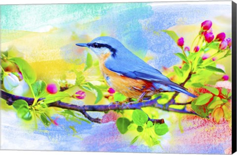 Framed Spring Flowers And Bird 6 Print