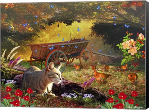 Framed Cat And Birds Print