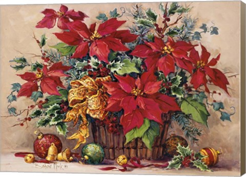 Framed Festive Poinsettia Basket Print