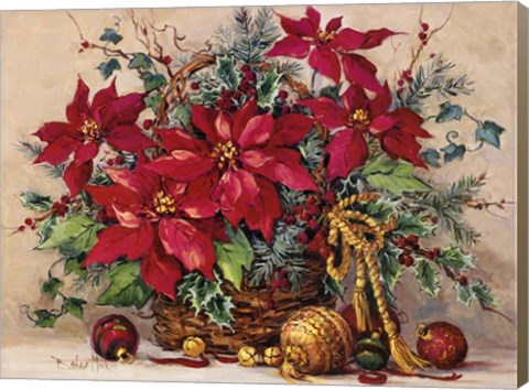Framed Holiday Poinsettia Basket Print
