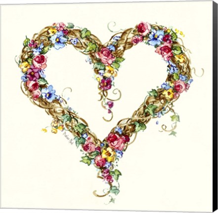 Framed Floral Heart Wreath Print