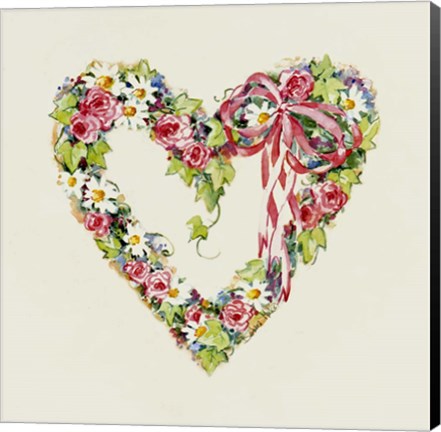 Framed Blue Ribbon Heart Wreath Print