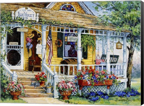 Framed Blue Violet Bed and Breakfast Print