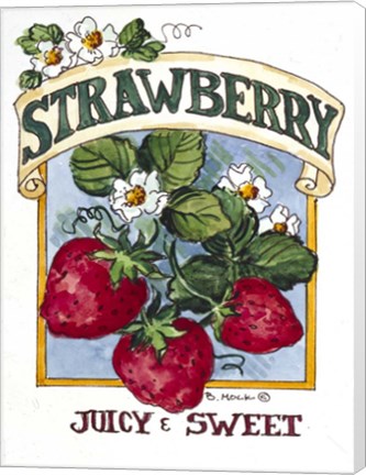 Framed Juicy and Sweet Strawberry-Seed Packet Print