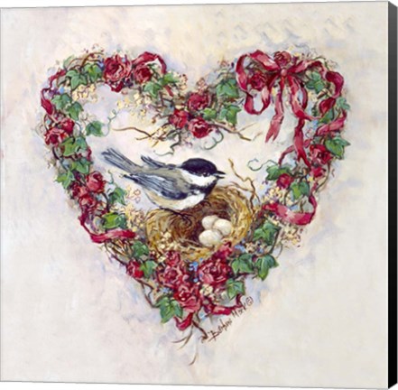 Framed Pair 3 Eggs, 1 Bird and Heart Wreath Print