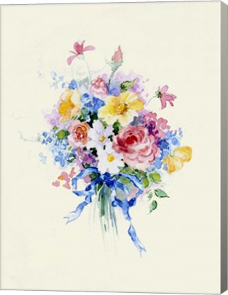 Framed Watercolor Bouquet, Blue Ribbon Print
