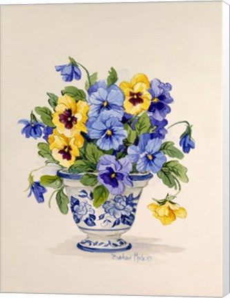 Framed Blue and White Porcelain Pansies Print