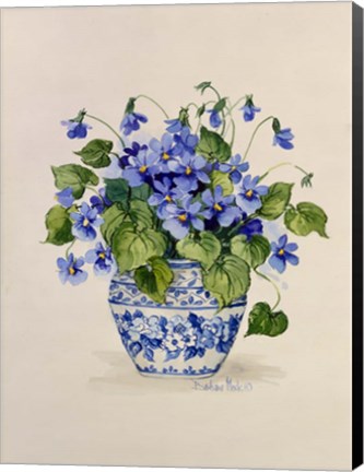 Framed Blue and White Porcelain Violets Print
