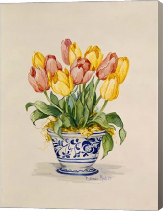 Framed Blue and White Porcelain Tulips Print