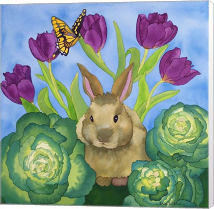 Framed Bunny with Cabbage Print
