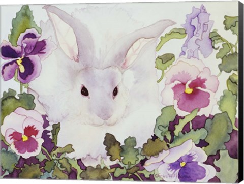 Framed Bunny with Pansies Print