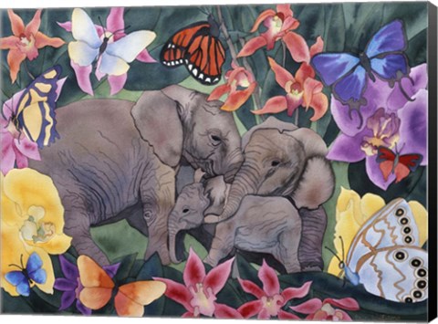 Framed Elephants and Butterflies Print