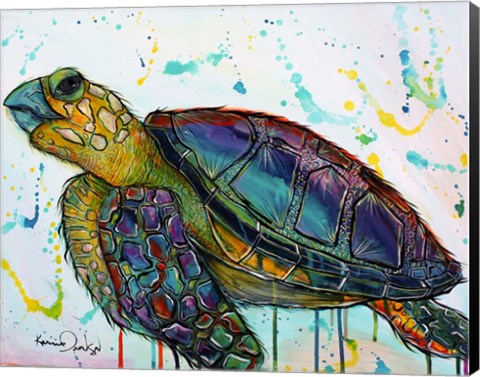 Framed Sea Turtle w/paint splotches Print