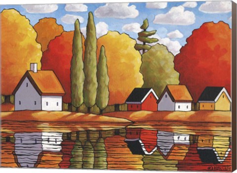Framed Fall Water Cabin Reflections Print