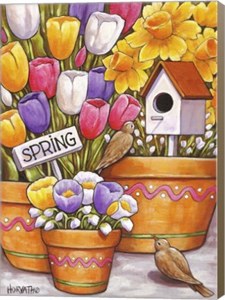 Framed Spring Birds Flowers Print