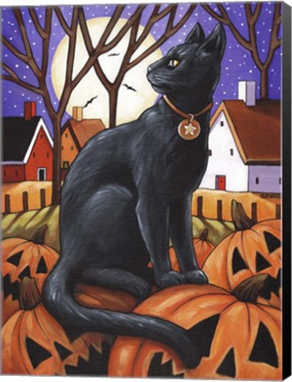 Framed Moon Cat &amp; Pumpkins Print