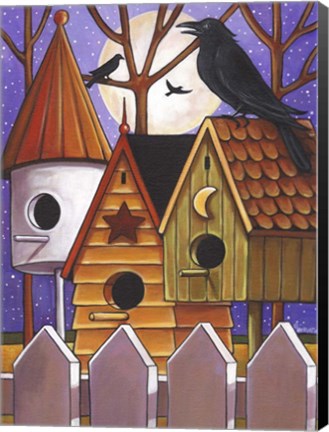 Framed Moon Crows Houses Print