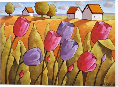 Framed Tulips Landscape Yellow Print