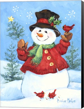 Framed Red Coat Snowman Print