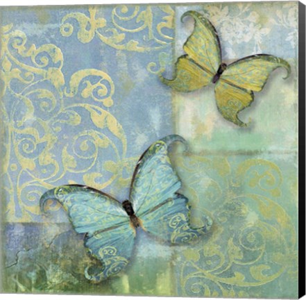 Framed Damask &amp; Butterflies I Print