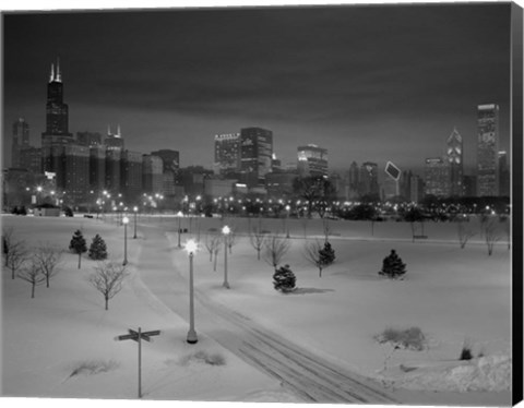 Framed Snowy Chicago Skyline Print