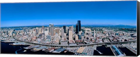 Framed Aerial View of a Cityscape, Seattle, Washington Print