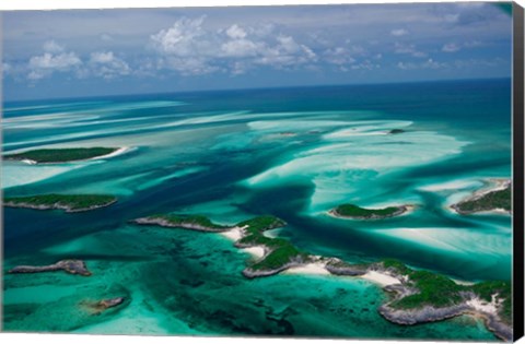 Framed Aerial View of Island in Caribbean Sea, Great Exuma Island, Bahamas Print