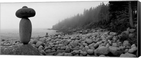 Framed Cairn on a Rocky Beach, Maine Print