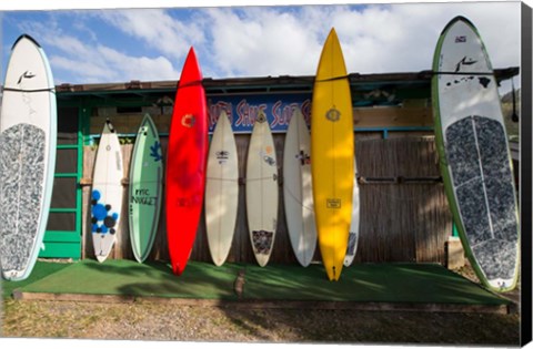 Framed Surfboards Leaning Against Beach Shack, Hawaii Print