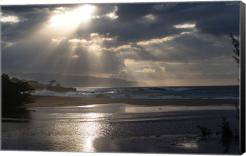 Framed Scenic View of Beach during Sunset, Hawaii Print